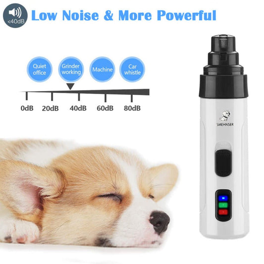 Dog with a white background and a white electronic device with black accents on a white background.