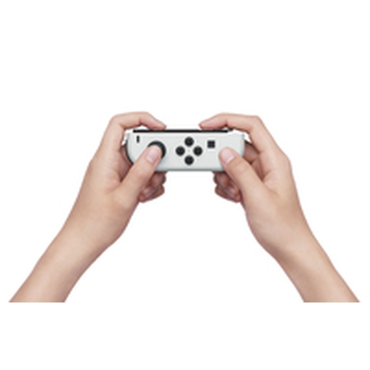 Hands holding a gaming controller on a white background