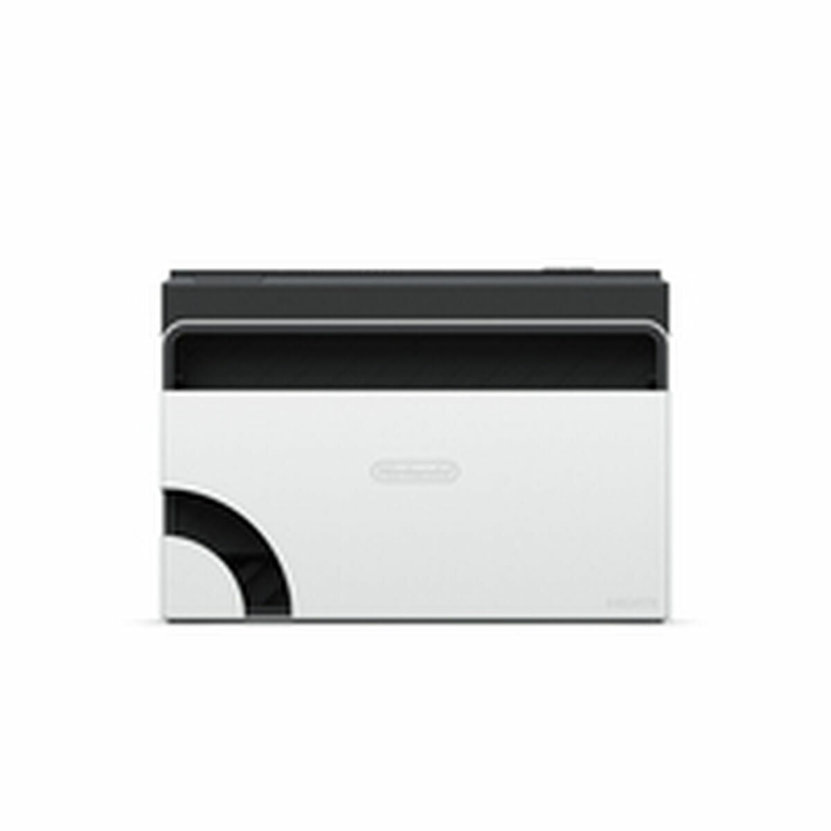 White gaming console with black top on a white background