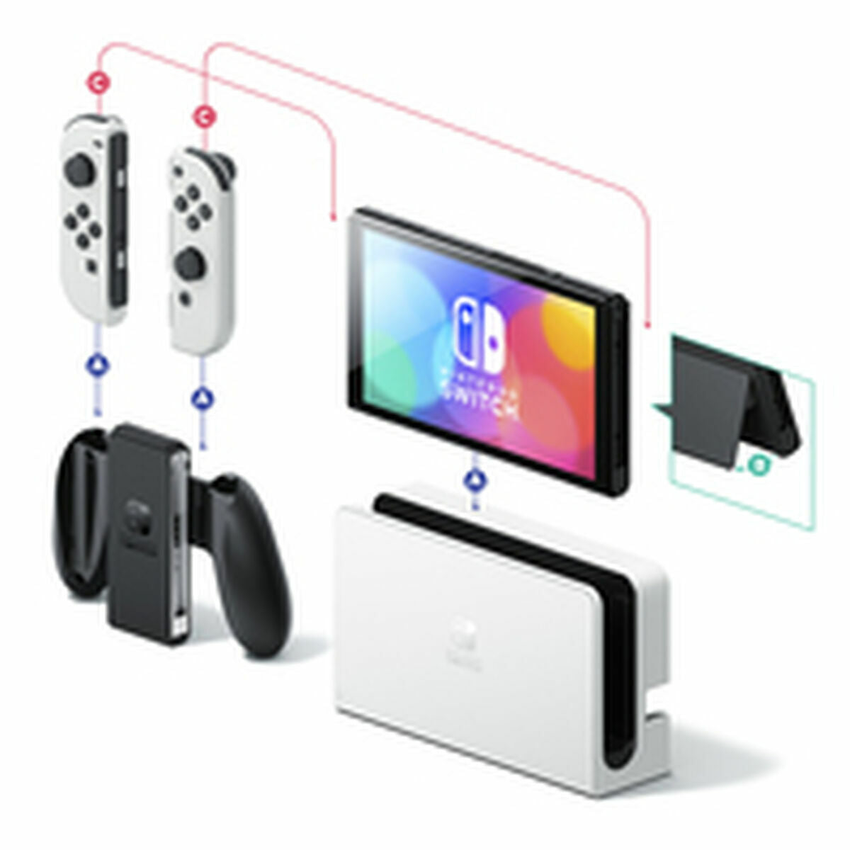 Nintendo Switch console and accessories on a white background