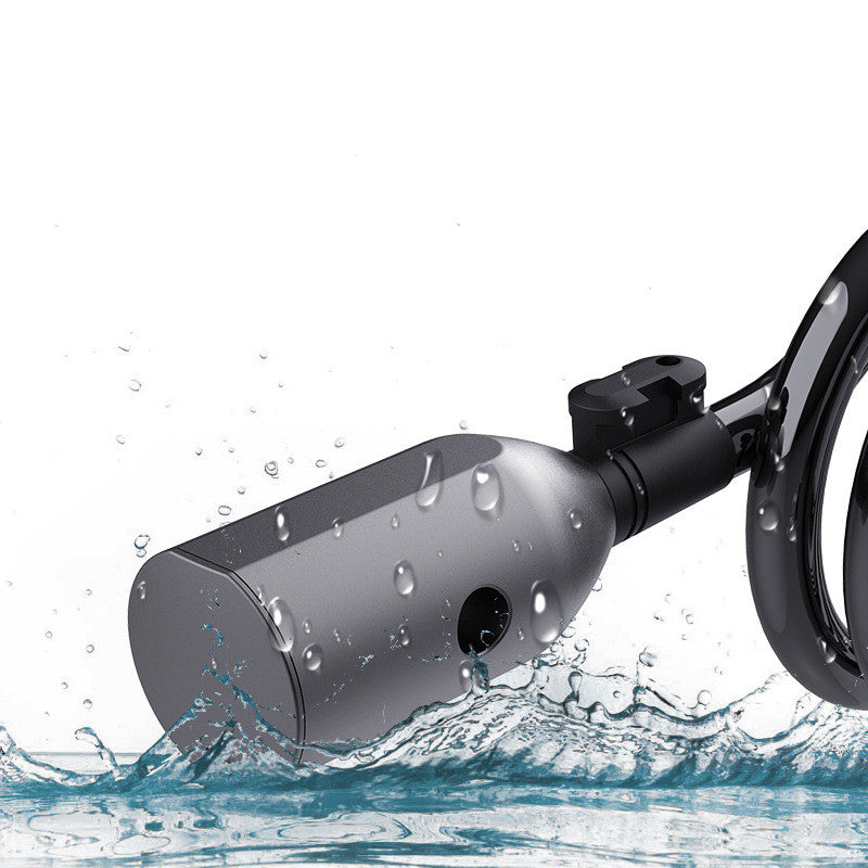 Shower head with water droplets and splashes on a white background