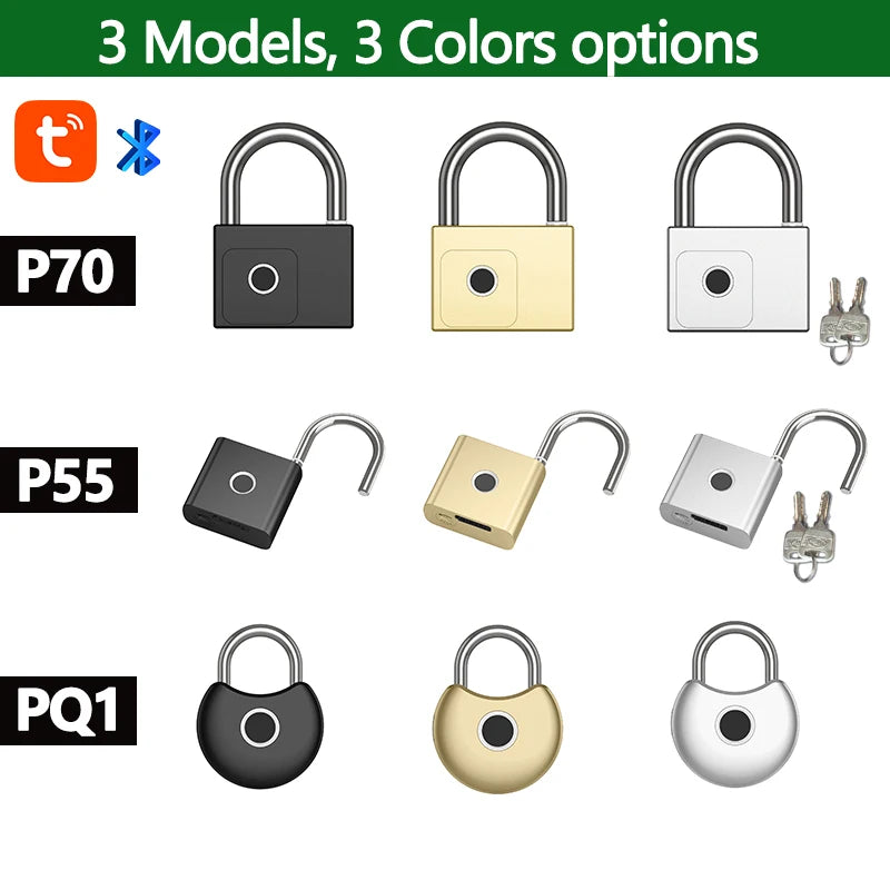 Locks in three models with three color options on a white background