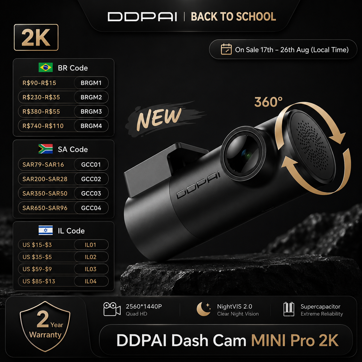 DDPAI MINI Pro 2K Dash Cam WiFi Car DVR Night Vision Smart Voice