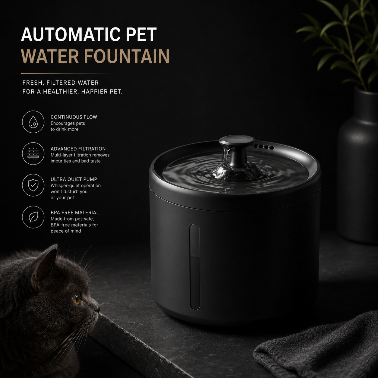 2000ML Automatic Pet Water Fountain – Ultra-Quiet USB Powered