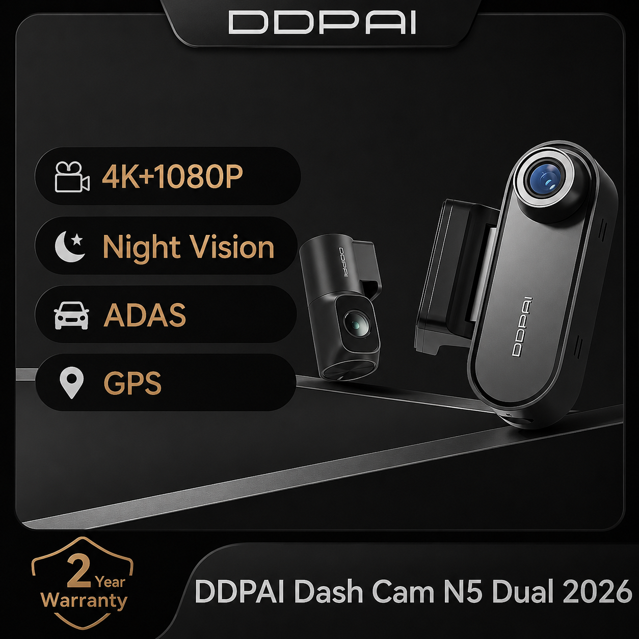 DDPAI N5 Dual 4K HDR Dash Cam Front Rear AI NightVIS Camera WiFi 6 GPS