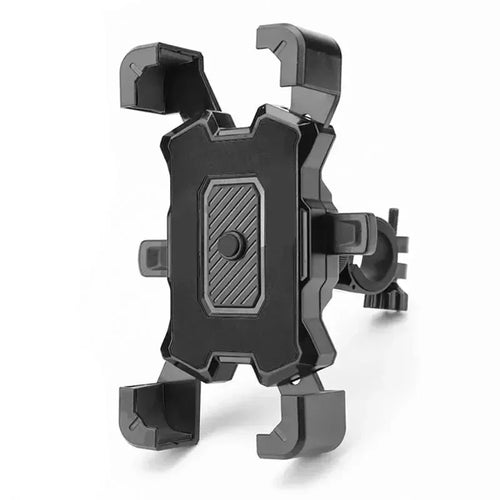 Black motorcycle phone mount on a white background