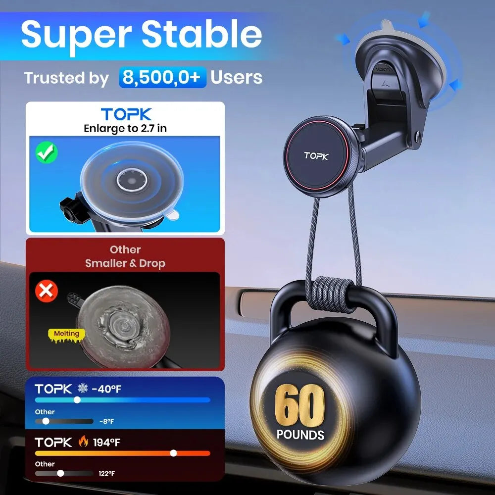 TOPK Magnetic Car Phone Mount; N52 Strong Magnet Dashboard Windshield