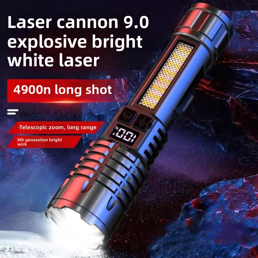 Laser cannon with text on a dark background