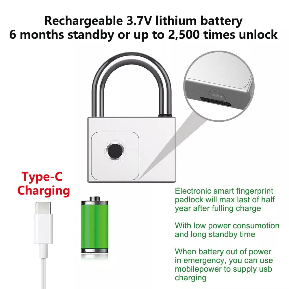 RAYKUBE Tuya Smart Padlock Fingerprint Waterproof USB Charging Quick