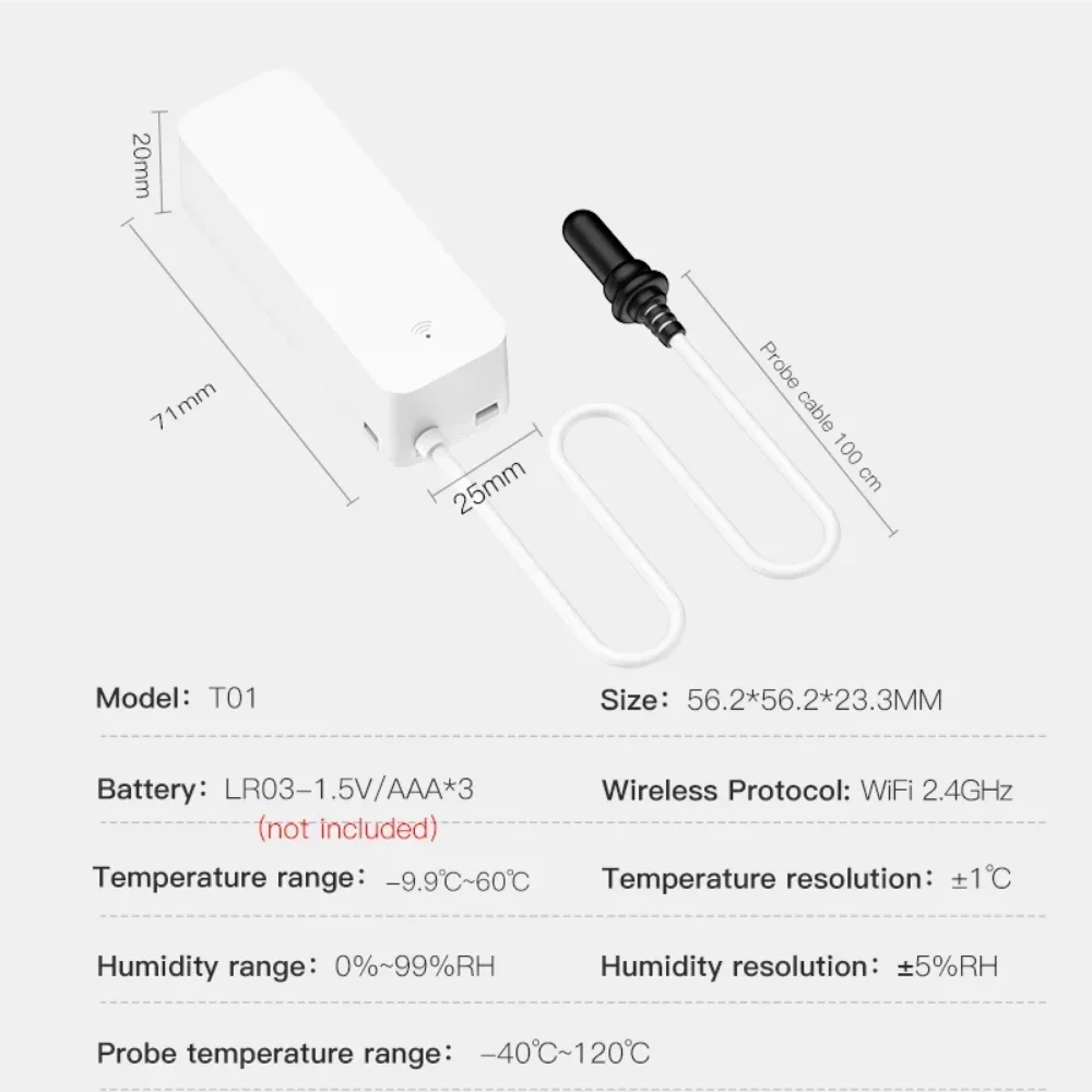 Tuya WiFi Temperature Humidity Sensor With External Probe for Smart
