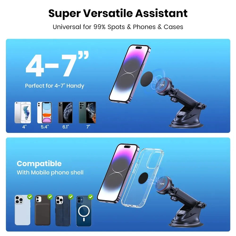 TOPK Magnetic Car Phone Mount; N52 Strong Magnet Dashboard Windshield