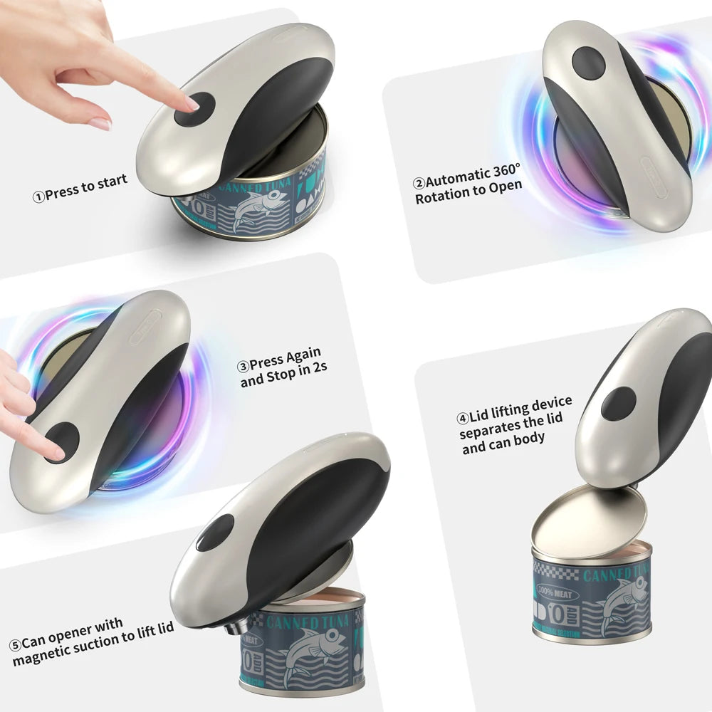 Electric Can Opener Automatic Jar Opener Portable Rechargeable Kitchen