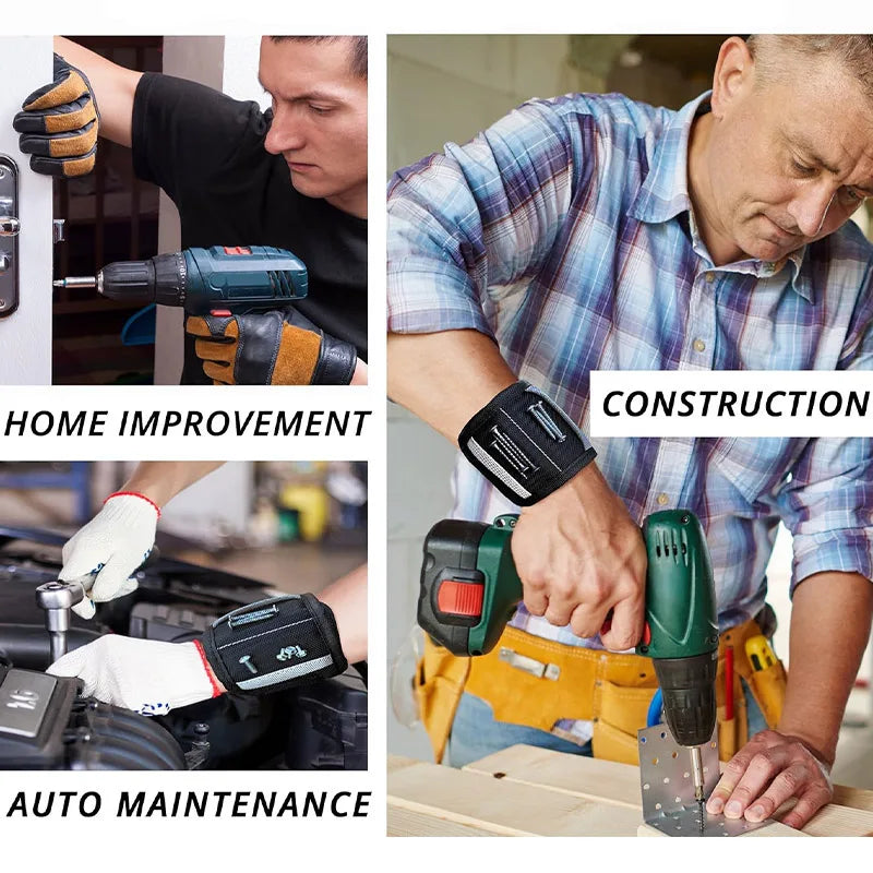 Collage of people using tools in home improvement, construction, and auto maintenance scenarios.