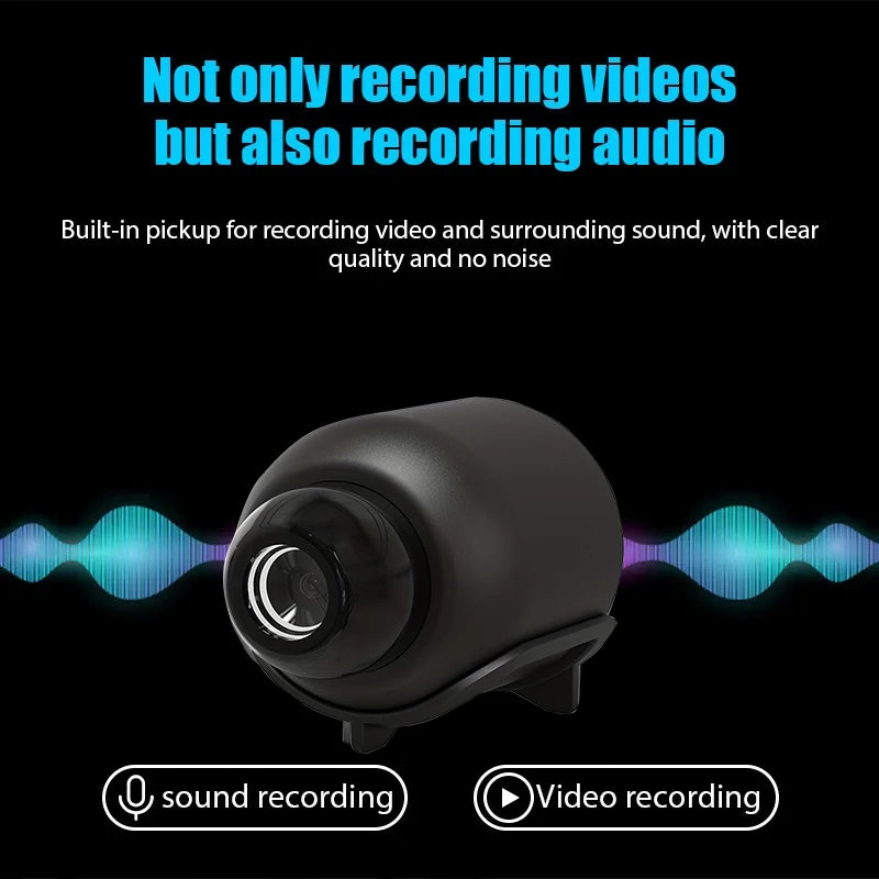 Camera with text about video and audio recording on a black background