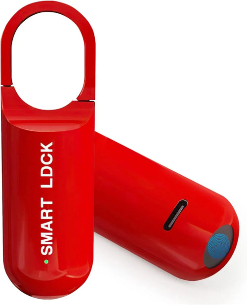 Red 'SMART LDCK' device with a carabiner on a white background