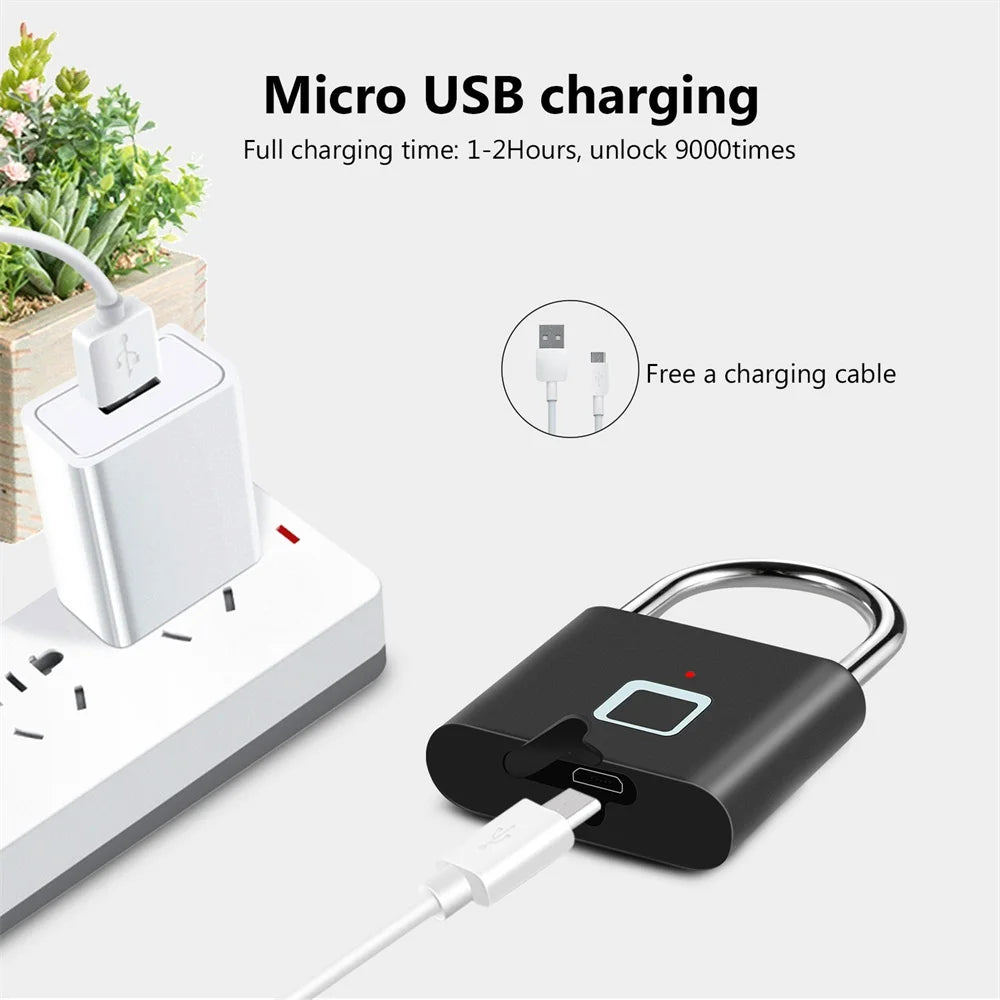 Micro USB charging adapter with power outlet and plant on a white background