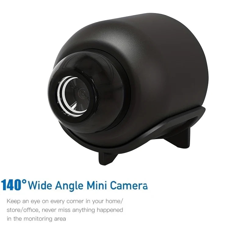 Black wide-angle mini camera on a white background
