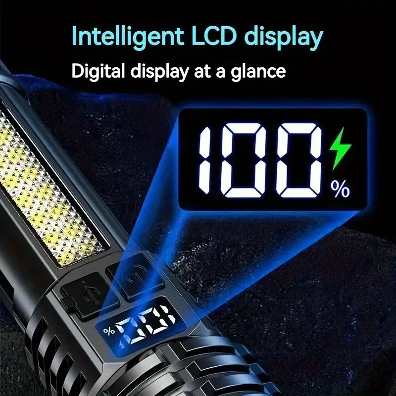 LED light bar with digital display showing 100% on a dark background