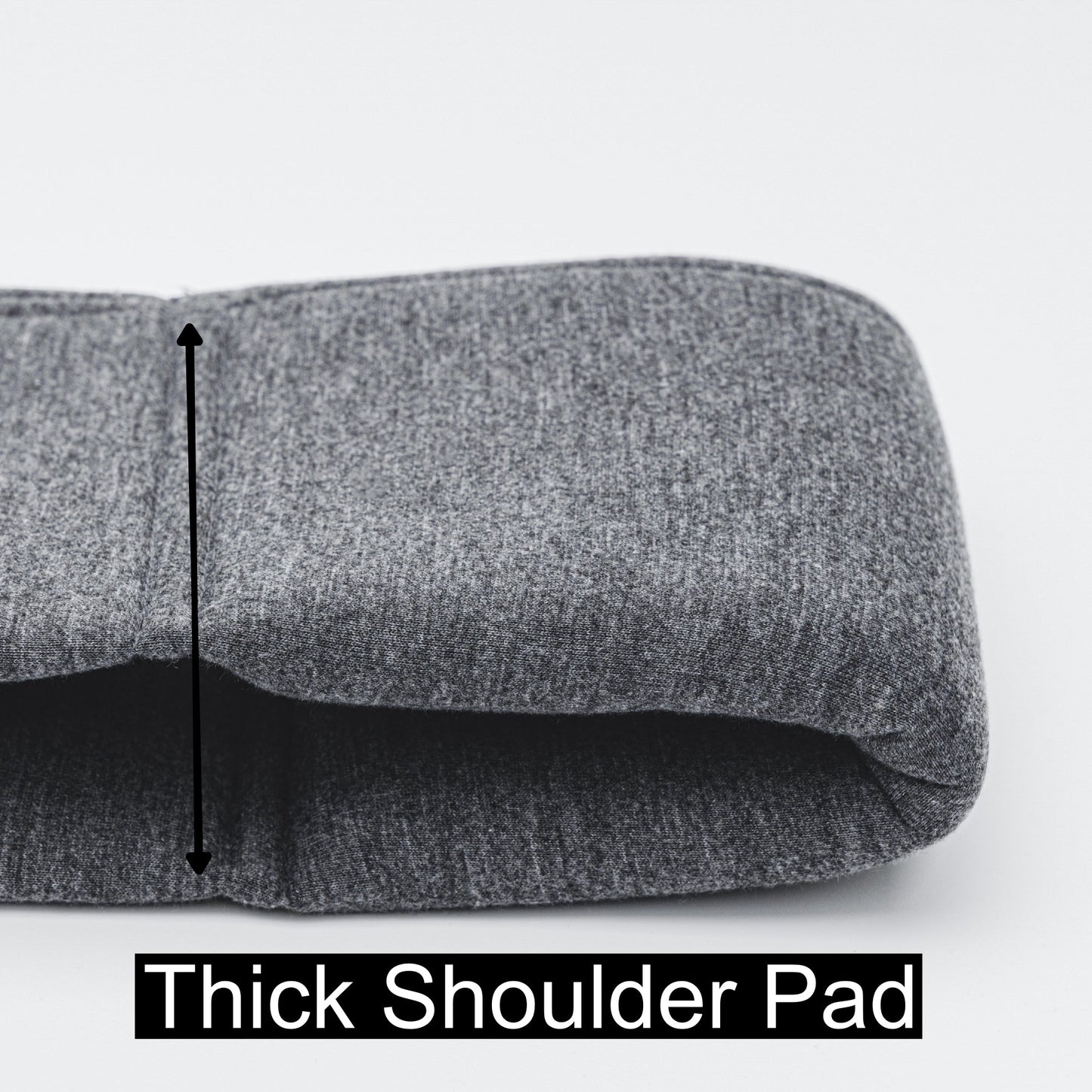 Gray shoulder pad with a thick padding feature on a white background