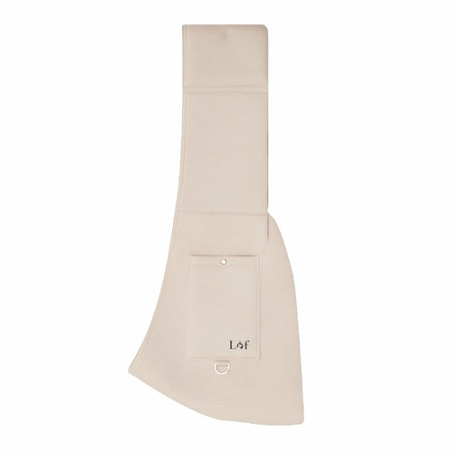 Beige apron with a pocket and 'L&F' branding on a white background