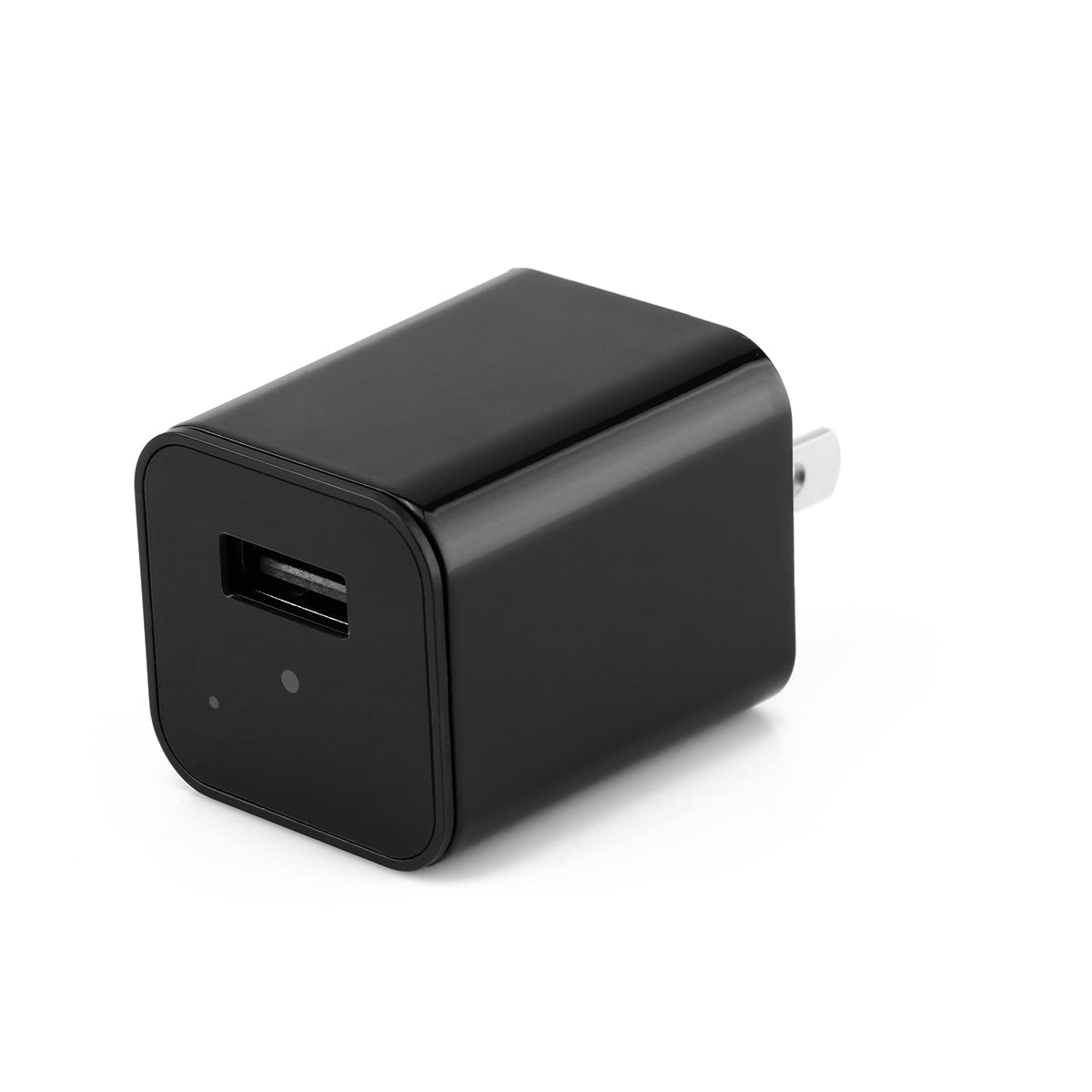 Black USB wall charger on a white background