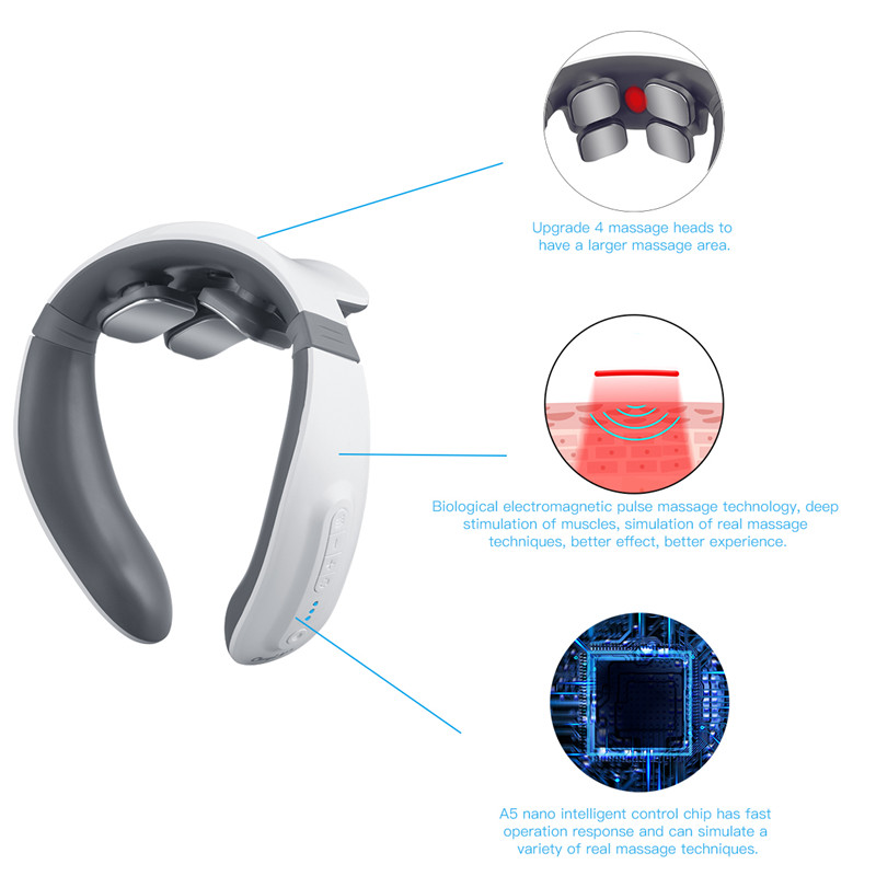 Neck massager with features highlighted on a white background