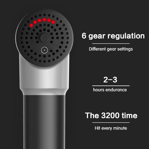 Black handheld device with text detailing features on a dark background