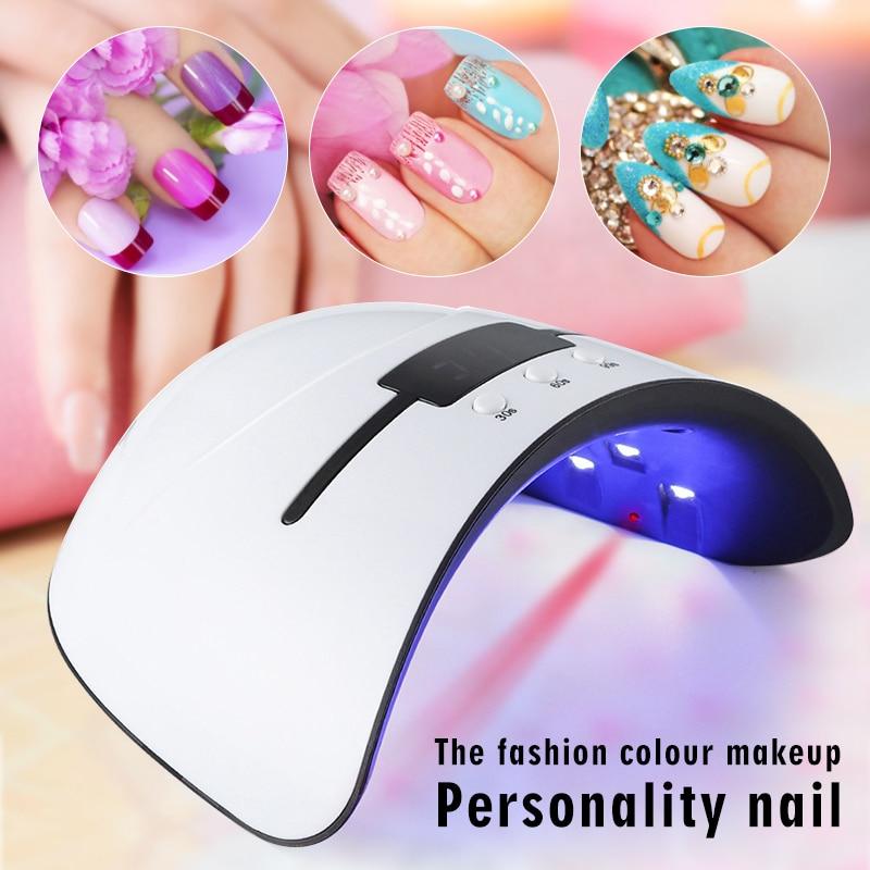 Nail dryer with inset images of decorated nails and text 'The fashion colour makeup Personality nail'.