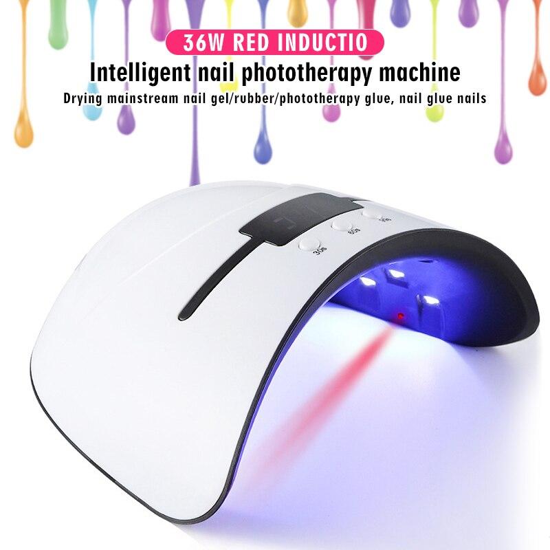 Intelligent nail phototherapy machine with red and UV lights on a white background